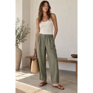 Quince Green 100% European Linen Pleated Pants Trousers  Women's Size Medium